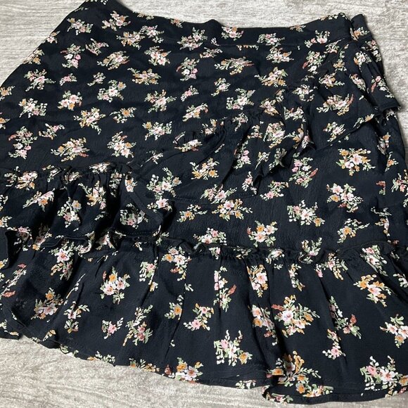 TOPSHOP Black Floral Ruffled Viscose A-Line Women's Skirt Size 10 EUC Preppy - Picture 3 of 12